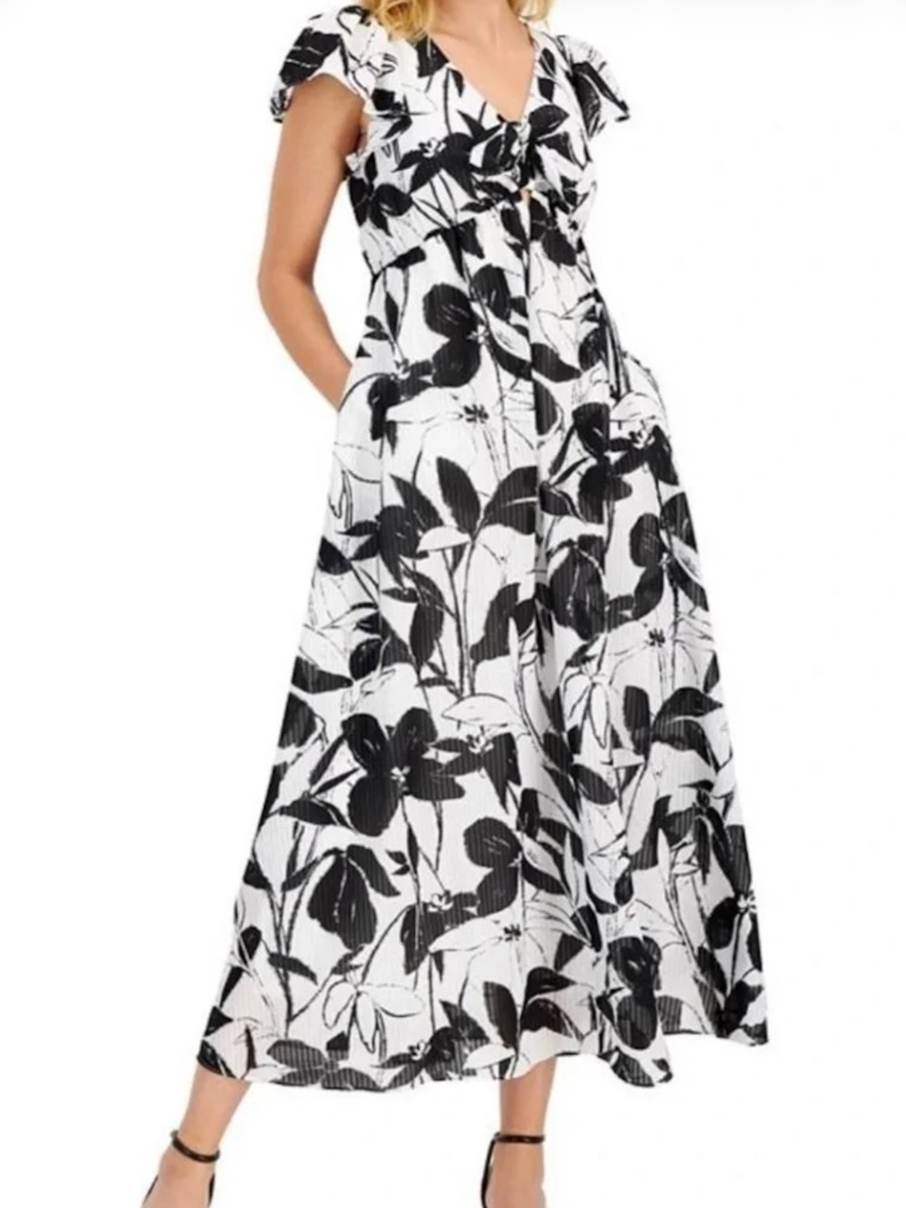 Taylor Women’s Flutter-Sleeve Dress - White/Black Size 8